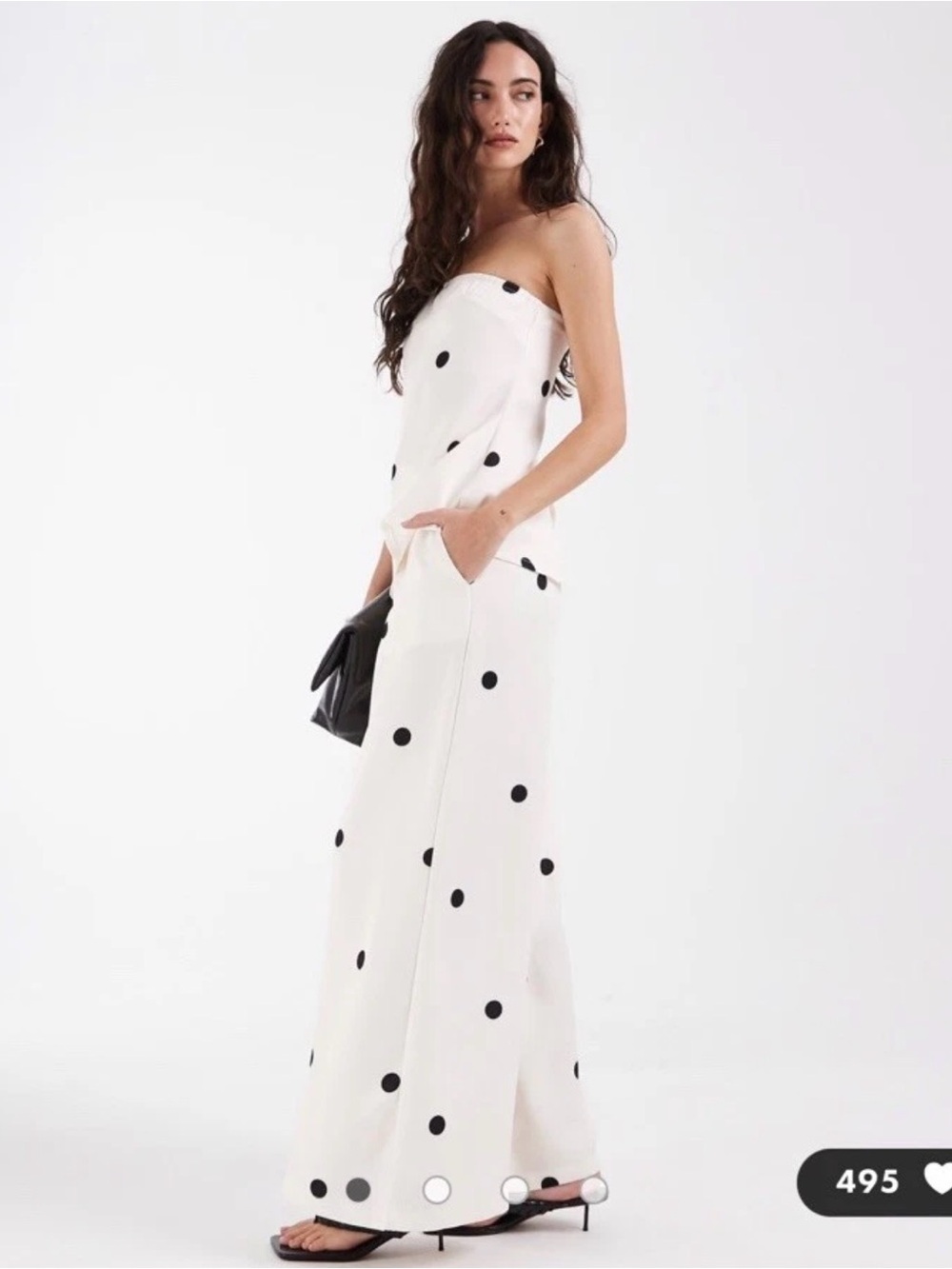 Bronze Snake M Wide Leg Satin Polka Dot Easy Pant Off White Cream Black High